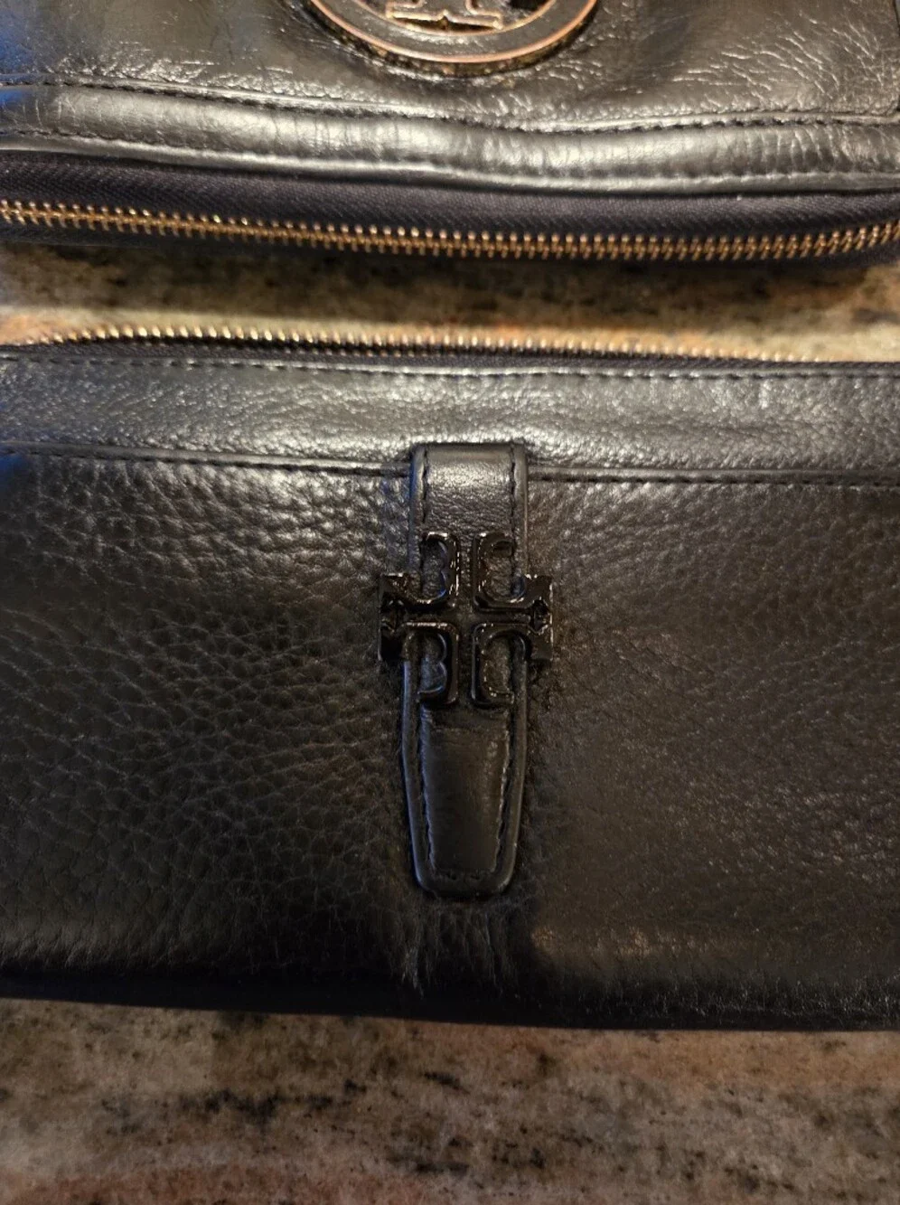 Two Tory Burch Black Leather Zip Wallets